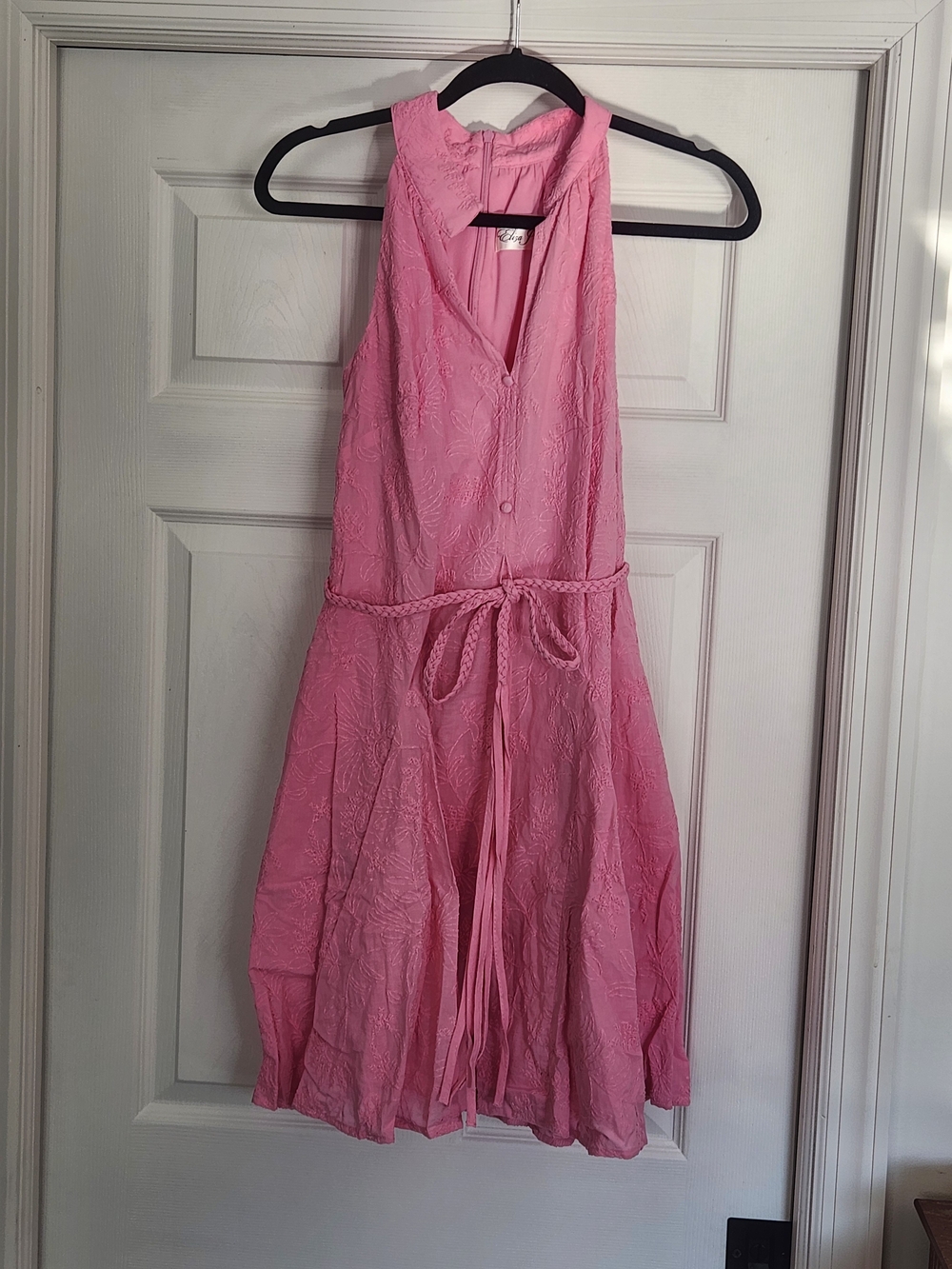 Eliza J Pink Textured Sleeveless Midi Dress with Tie Waist